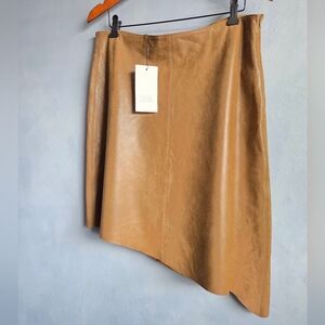 ZARA DESTRESSED LEATHER BROWN ASYMETRICAL RAW-CUT EDGE SKIRT, SIZE L